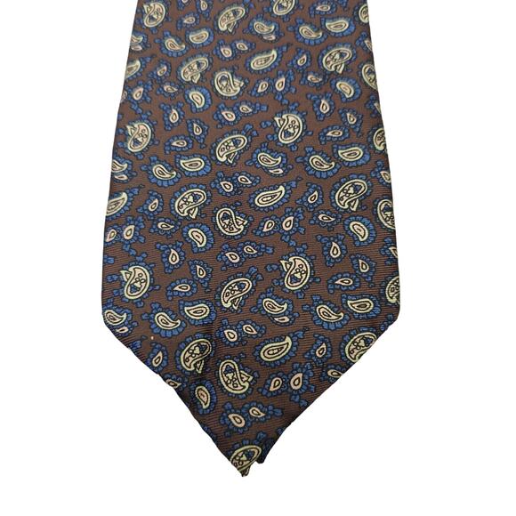 Wembley Silks Vintage Neck Tie 100% Silk Brown Blue Micro Paisley Thin Office - Picture 1 of 12